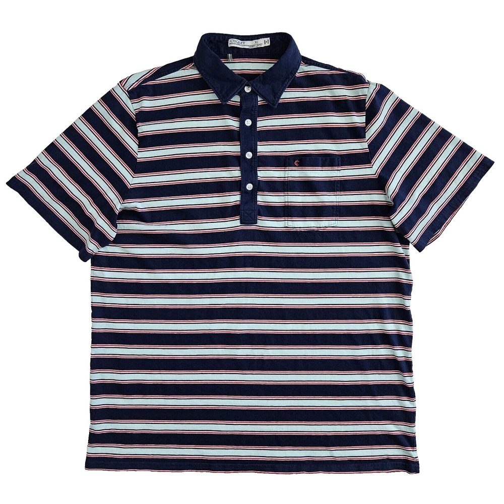 Criquet Men's XL Blue Striped Organic Cotton Polo Shirt Golf Preppy Short Sleeve